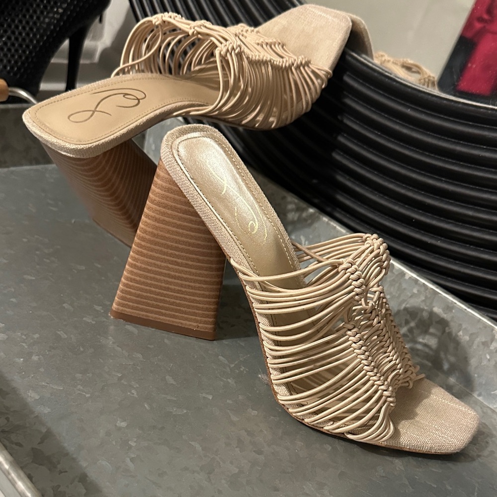 Sam Edelman Tan Woven Block Heel Sandals
